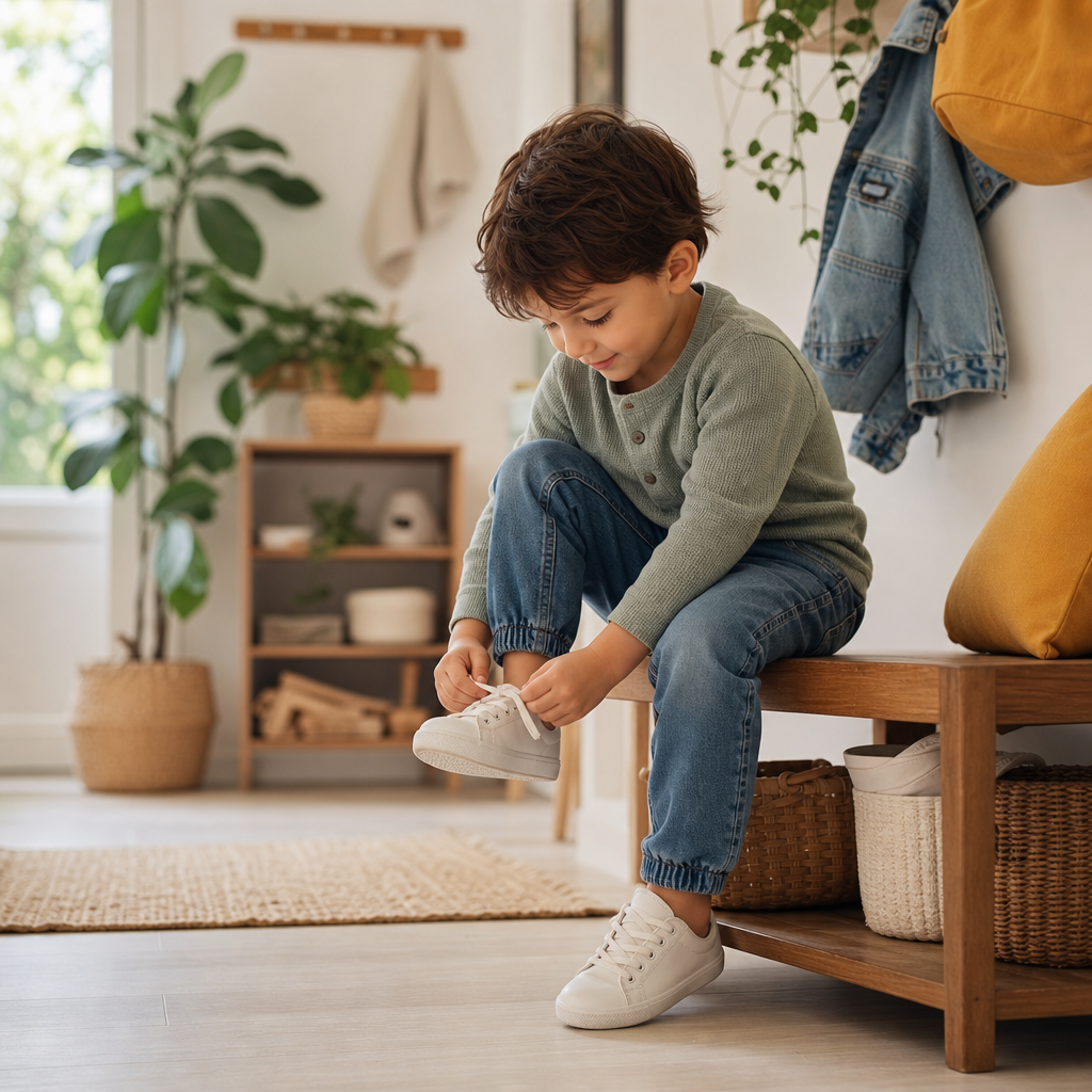 Niño de 3 a 6 años practicando autonomía con acompañamiento adulto.