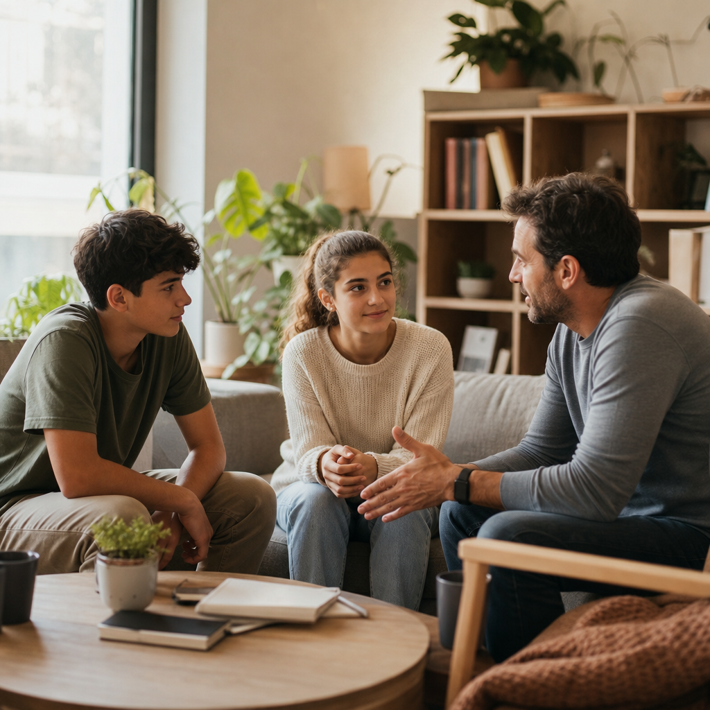 Adolescente de 16 a 18 años conversando sobre responsabilidad y autonomía familiar